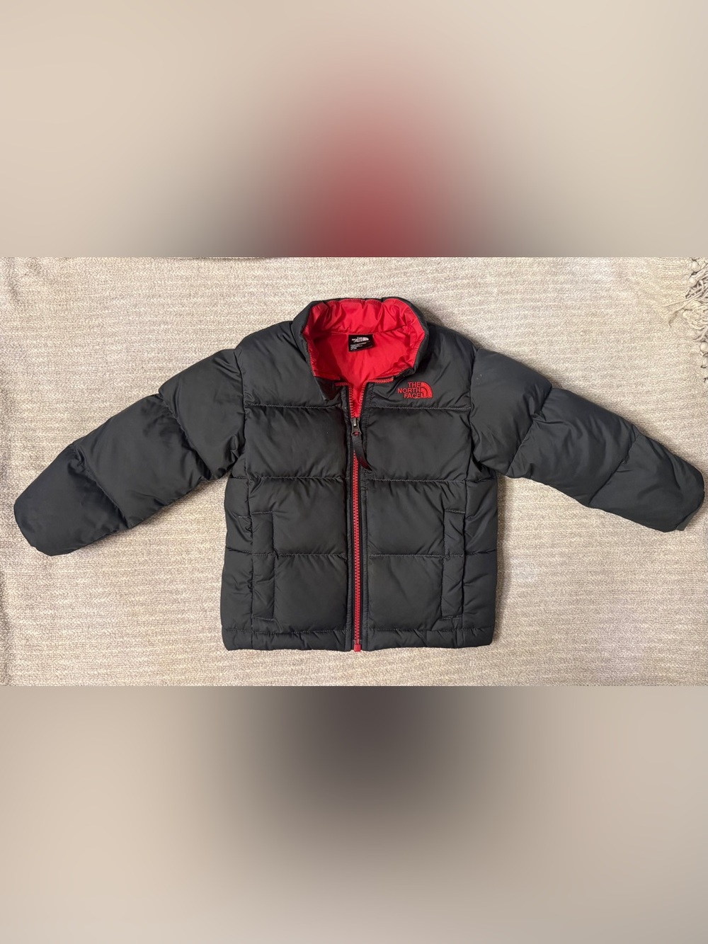 The North Face Kids Black Puffer Jacket with Red Lining
